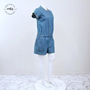 J. Crew Factory Chambray Denim Button Up Short Romper Blue Women 6